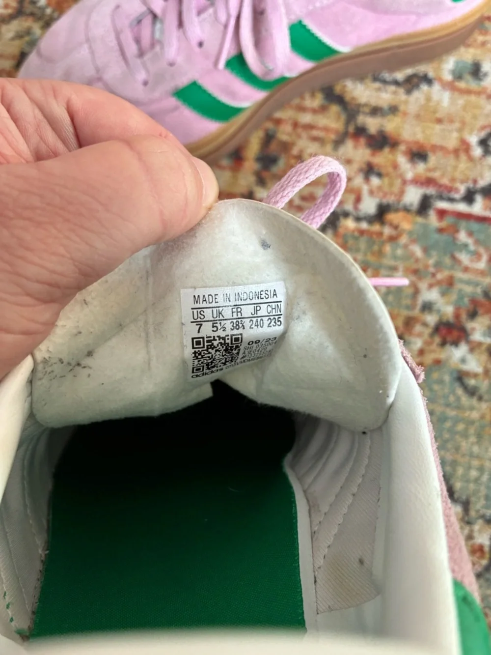 adidas Pink Suede Sneakers with Green Stripes - Picture 6 of 6